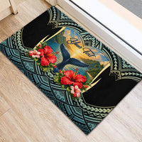 Personalized Masefau American Samoa Whale Rubber Doormat Polynesian Tribal Pattern Tropical Hibiscus