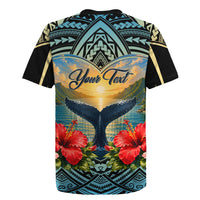 Personalized Masefau American Samoa Whale Rugby Jersey Polynesian Tribal Pattern Tropical Hibiscus