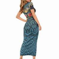 Personalized Masefau American Samoa Whale Short Sleeve Bodycon Dress Polynesian Tribal Pattern Tropical Hibiscus