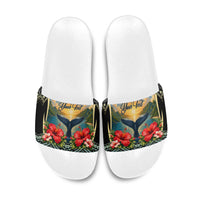 Personalized Masefau American Samoa Whale Slide Sandals Polynesian Tribal Pattern Tropical Hibiscus