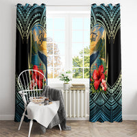 Personalized Masefau American Samoa Whale Window Curtain Polynesian Tribal Pattern Tropical Hibiscus