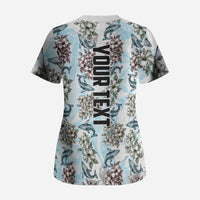 Personalized Masefau American Samoa Scrub Top Vintage Whale Hibiscus Ocean Waves