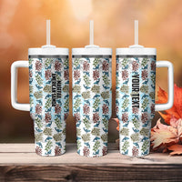 Personalized Masefau American Samoa Tumbler With Handle Vintage Whale Hibiscus Ocean Waves