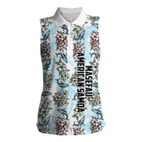 Personalized Masefau American Samoa Women Sleeveless Polo Shirt Vintage Whale Hibiscus Ocean Waves