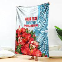 Personalized American Samoa Masefau Blanket Hibiscus Tropical Floral Whale Polynesian Tribal Pattern