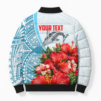Personalized American Samoa Masefau Bomber Puffer Jacket Hibiscus Tropical Floral Whale Polynesian Tribal Pattern
