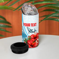 Personalized American Samoa Masefau 4 in 1 Can Cooler Tumbler Hibiscus Tropical Floral Whale Polynesian Tribal Pattern