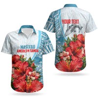 Personalized American Samoa Masefau Couples Matching Long Sleeve Bodycon Dress and Hawaiian Shirt Hibiscus Tropical Floral Whale Polynesian Tribal Pattern