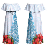 Personalized American Samoa Masefau Family Matching Off Shoulder Maxi Dress and Hawaiian Shirt Hibiscus Tropical Floral Whale Polynesian Tribal Pattern