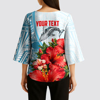 Personalized American Samoa Masefau Kimono Sleeve Blouse Hibiscus Tropical Floral Whale Polynesian Tribal Pattern