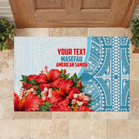 Personalized American Samoa Masefau Rubber Doormat Hibiscus Tropical Floral Whale Polynesian Tribal Pattern