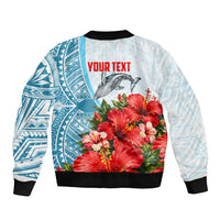 Personalized American Samoa Masefau Sleeve Zip Bomber Jacket Hibiscus Tropical Floral Whale Polynesian Tribal Pattern