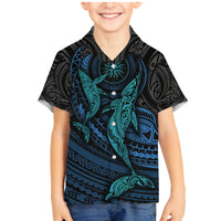 Polynesian Whale Family Matching Mermaid Dress and Hawaiian Shirt TS04 Son's Shirt Black/Cyan - Polynesian Pride