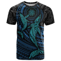 Polynesian Whale T Shirt TS04 Black/Cyan - Polynesian Pride