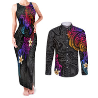 Turtle and Plumeria - Polynesian Couples Matching Tank Maxi Dress and Long Sleeve Button Shirts TS04 Gradient - Polynesian Pride