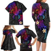 Turtle and Plumeria - Polynesian Family Matching Long Sleeve Bodycon Dress and Hawaiian Shirt TS04 - Polynesian Pride