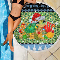Micronesia Christmas Beach Blanket with Santa Turtle Coral Reef and Holiday Ocean Pattern - Polynesian Pride