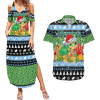 Micronesia Christmas Couples Matching Summer Maxi Dress and Hawaiian Shirt with Santa Turtle Coral Reef and Holiday Ocean Pattern - Polynesian Pride