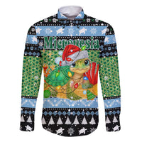 Micronesia Christmas Family Matching Off Shoulder Maxi Dress and Hawaiian Shirt with Santa Turtle Coral Reef and Holiday Ocean Pattern - Polynesian Pride
