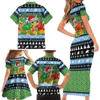 Micronesia Christmas Family Matching Short Sleeve Bodycon Dress and Hawaiian Shirt with Santa Turtle Coral Reef and Holiday Ocean Pattern - Polynesian Pride