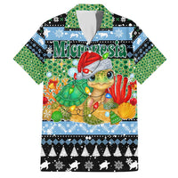 Micronesia Christmas Family Matching Short Sleeve Bodycon Dress and Hawaiian Shirt with Santa Turtle Coral Reef and Holiday Ocean Pattern - Polynesian Pride