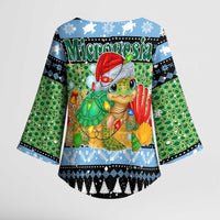 Micronesia Christmas Kimono Sleeve Blouse with Santa Turtle Coral Reef and Holiday Ocean Pattern - Polynesian Pride