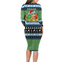 Micronesia Christmas Long Sleeve Bodycon Dress with Santa Turtle Coral Reef and Holiday Ocean Pattern - Polynesian Pride