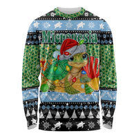 Micronesia Christmas Long Sleeve Shirt with Santa Turtle Coral Reef and Holiday Ocean Pattern - Polynesian Pride