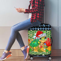 Micronesia Christmas Luggage Cover with Santa Turtle Coral Reef and Holiday Ocean Pattern - Polynesian Pride