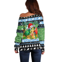 Micronesia Christmas Off Shoulder Sweater with Santa Turtle Coral Reef and Holiday Ocean Pattern - Polynesian Pride