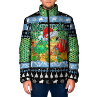 Micronesia Christmas Padded Jacket with Santa Turtle Coral Reef and Holiday Ocean Pattern - Polynesian Pride