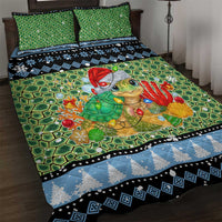 Micronesia Christmas Quilt Bed Set with Santa Turtle Coral Reef and Holiday Ocean Pattern - Polynesian Pride