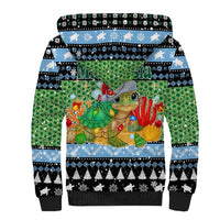 Micronesia Christmas Sherpa Hoodie with Santa Turtle Coral Reef and Holiday Ocean Pattern - Polynesian Pride