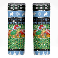 Micronesia Christmas Skinny Tumbler with Santa Turtle Coral Reef and Holiday Ocean Pattern - Polynesian Pride
