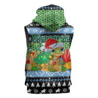 Micronesia Christmas Sleeveless Hoodie with Santa Turtle Coral Reef and Holiday Ocean Pattern - Polynesian Pride