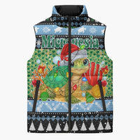 Micronesia Christmas Sleeveless Puffer Jacket with Santa Turtle Coral Reef and Holiday Ocean Pattern - Polynesian Pride