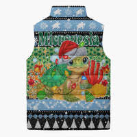 Micronesia Christmas Sleeveless Puffer Jacket with Santa Turtle Coral Reef and Holiday Ocean Pattern - Polynesian Pride