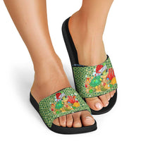 Micronesia Christmas Slide Sandals with Santa Turtle Coral Reef and Holiday Ocean Pattern - Polynesian Pride