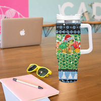 Micronesia Christmas Tumbler With Handle with Santa Turtle Coral Reef and Holiday Ocean Pattern - Polynesian Pride