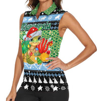 Micronesia Christmas Women Sleeveless Polo Shirt with Santa Turtle Coral Reef and Holiday Ocean Pattern - Polynesian Pride