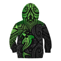 Polynesian Kid Hoodie Hammerhead Shark Tribal Pattern Black Green Version TS04 - Polynesian Pride