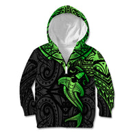 Polynesian Kid Hoodie Hammerhead Shark Tribal Pattern Black Green Version TS04 Zip Hoodie Black/Green - Polynesian Pride
