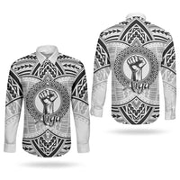 Aiga Samoa Raised Fist Couples Matching Off The Shoulder Long Sleeve Dress and Long Sleeve Button Shirt Polynesian Tribal Tattoo Art Family Pride TS04 - Polynesian Pride