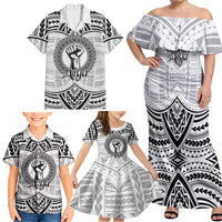 Aiga Samoa Raised Fist Family Matching Off Shoulder Maxi Dress and Hawaiian Shirt Polynesian Tribal Tattoo Art Family Pride TS04 - Polynesian Pride