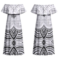 Aiga Samoa Raised Fist Family Matching Off Shoulder Maxi Dress and Hawaiian Shirt Polynesian Tribal Tattoo Art Family Pride TS04 Mom's Dress White Black - Polynesian Pride