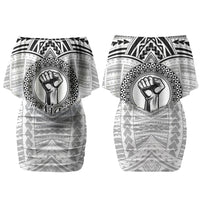 Aiga Samoa Raised Fist Family Matching Off Shoulder Short Dress and Hawaiian Shirt Polynesian Tribal Tattoo Art Family Pride TS04 Mom's Dress White Black - Polynesian Pride