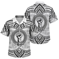 Aiga Samoa Raised Fist Family Matching Puletasi and Hawaiian Shirt Polynesian Tribal Tattoo Art Family Pride TS04 Son's Shirt White Black - Polynesian Pride