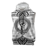 Aiga Samoa Raised Fist Sleeveless Zip Hoodie Polynesian Tribal Tattoo Art Family Pride TS04 White Black - Polynesian Pride