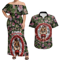 Samoa Aiga Polynesian Couples Matching Off Shoulder Maxi Dress and Hawaiian Shirt Tropical Floral Hibiscus Pattern Island Heritage TS04 Green Red - Polynesian Pride