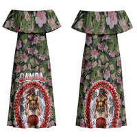 Samoa Aiga Polynesian Family Matching Off Shoulder Maxi Dress and Hawaiian Shirt Tropical Floral Hibiscus Pattern Island Heritage TS04 Mom's Dress Green Red - Polynesian Pride